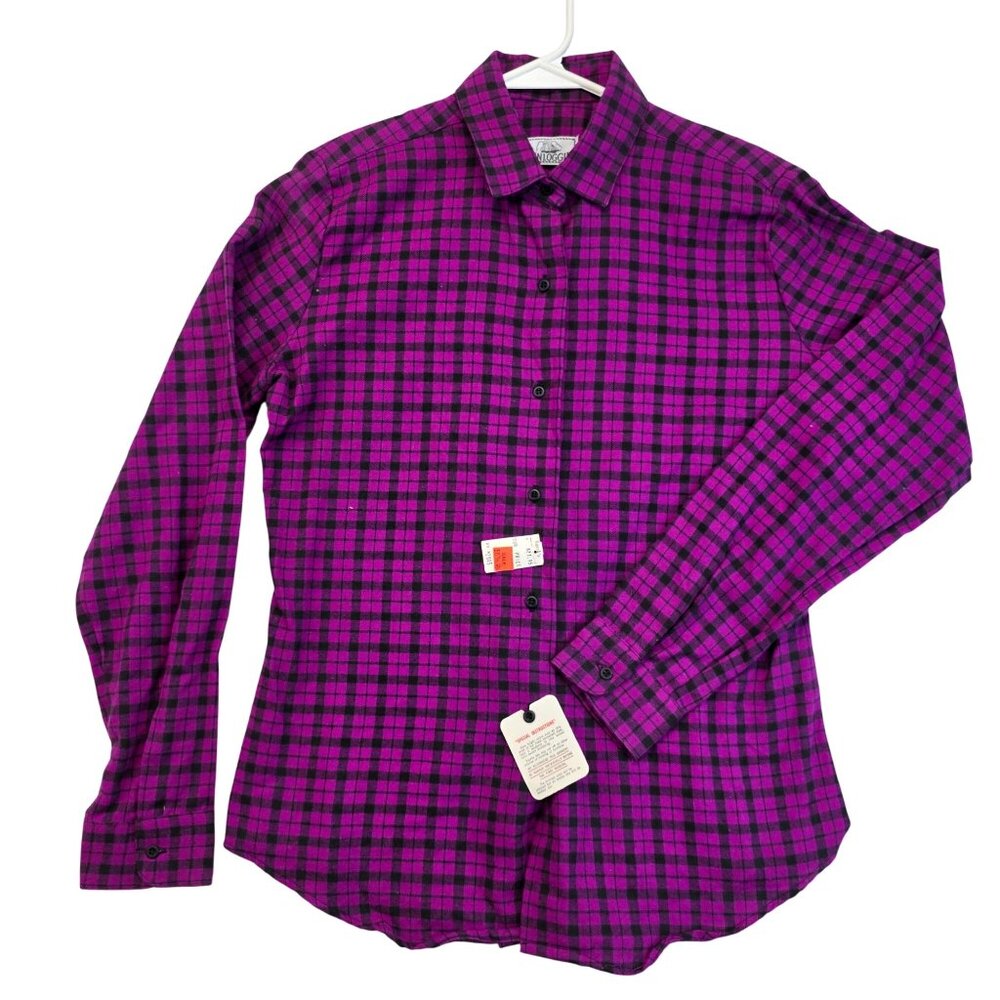 Vintage Dunloggin Plaid Button Down Shirt 10 Purple Deadstock Flannel Vibrant